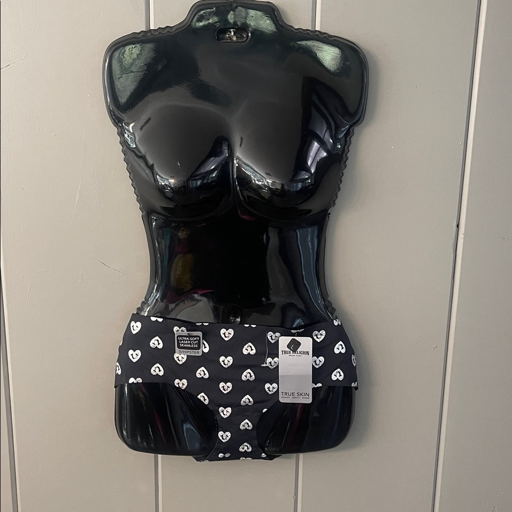 NWT  True Religion Bikini Panty Black Silver Heart Hipster Festival Street Urban